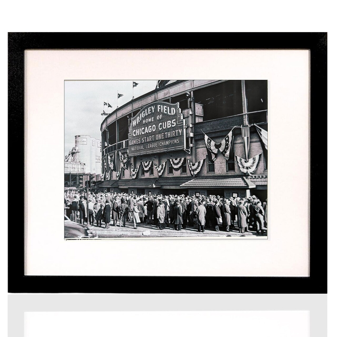 iFrame 18” x 22” Black Framed Chicago City Wrigley Field Framed Art Work For Wall Decor With Photo Mat | Chi Town Skyline Wall Art | Black And White Picture Wall Art Decor